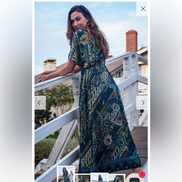 Bali Prema Amy Kimono Long Sun Dress Beach Cover Up V-Neck Batik One Size - Picture 3 of 7